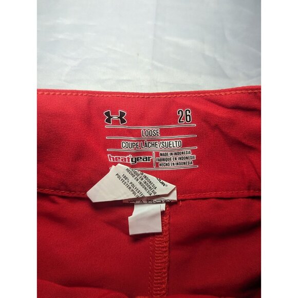 Under Armour Rigid Boardshorts Swim Trunks Solid Red Logo Size 26 Loose - Picture 4 of 12